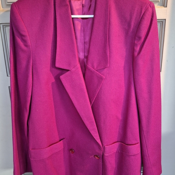 Vintage Wool Blazer Magenta Sz12 Lined Dbl Button Closure Pockets Never Worn - Picture 7 of 10